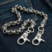 sterling silver flame link lion head biker wallet chain